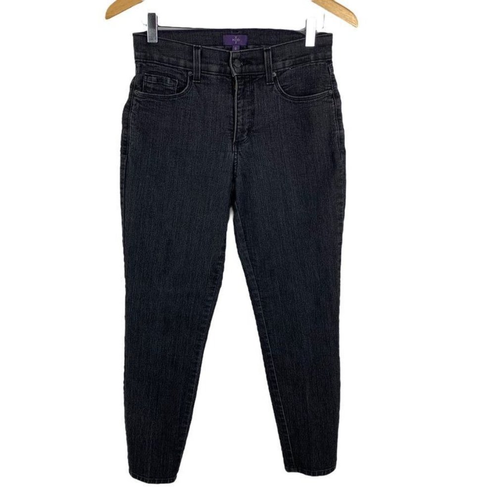 NYDJ Black Jeans Tapered Leg Lift Tuck Technology Purposeful Fading Size 0
